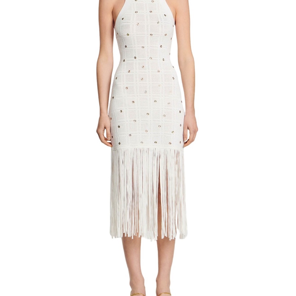 Sandro Росса Embellished Knit Fringed Dress